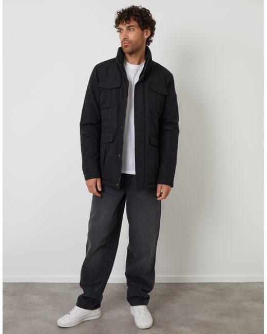 Threadbare Black Funnel Neck Utility Coat for men