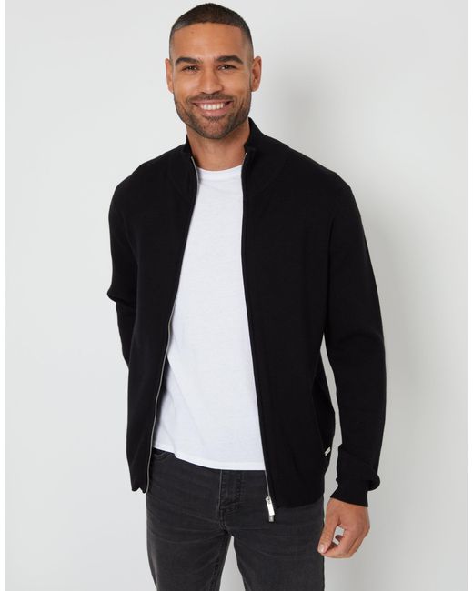 Threadbare Blue Zip-Through Funnel Neck Knitted Cardigan for men