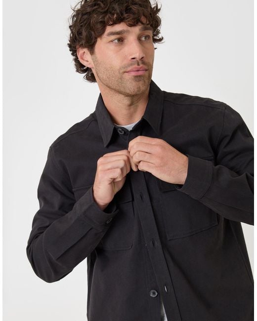 Threadbare Black Curved Hem Cotton Shacket for men