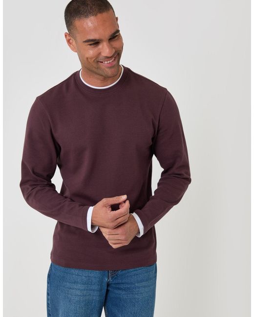 Threadbare Purple Cotton Mock Layer Long Sleeve T-Shirt for men