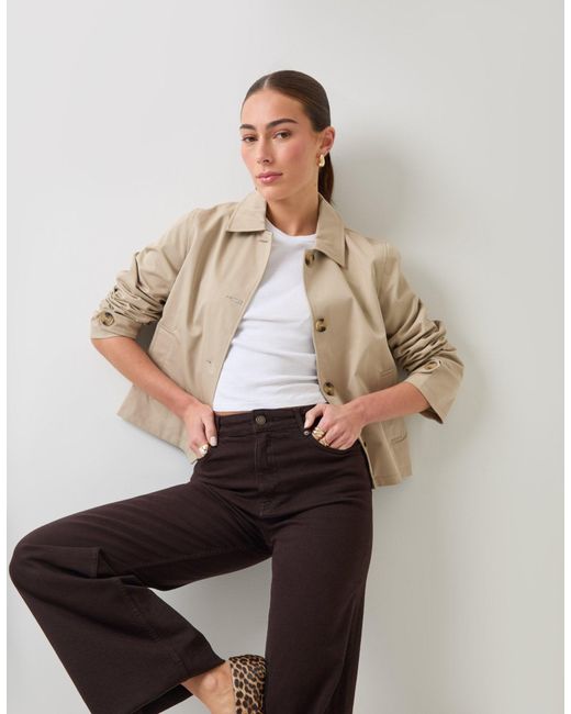 Threadbare Natural Cropped Collared Trench Coat