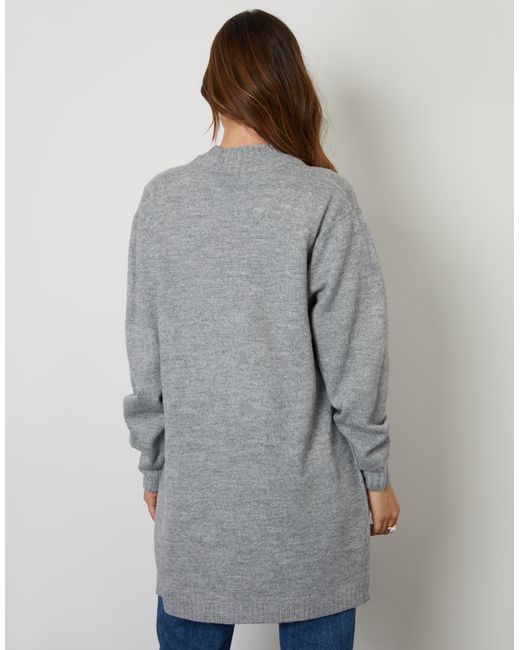 Threadbare Gray Longline Knitted Open Cardigan