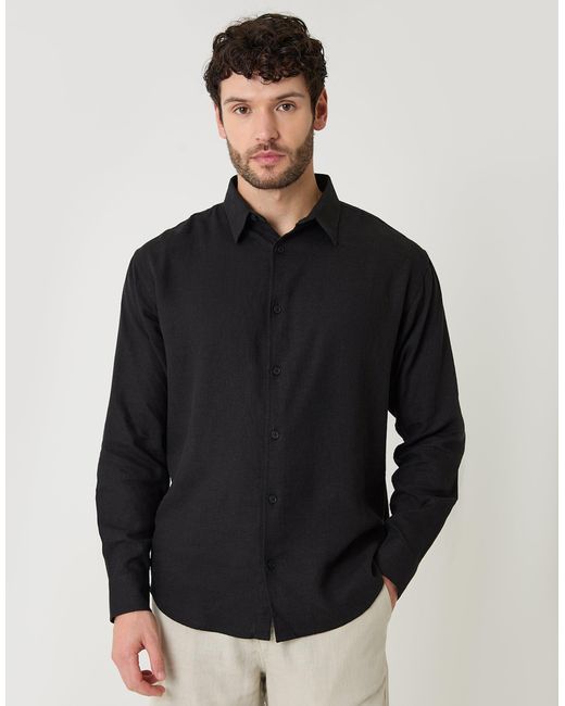 Threadbare Black Relaxed Fit Linen Blend Shirt for men