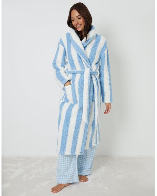 Threadbare Blue Stripe Borg Dressing Gown