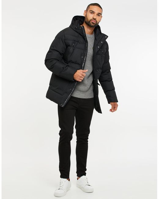 Threadbare Black Hooded Padded Jacket for men