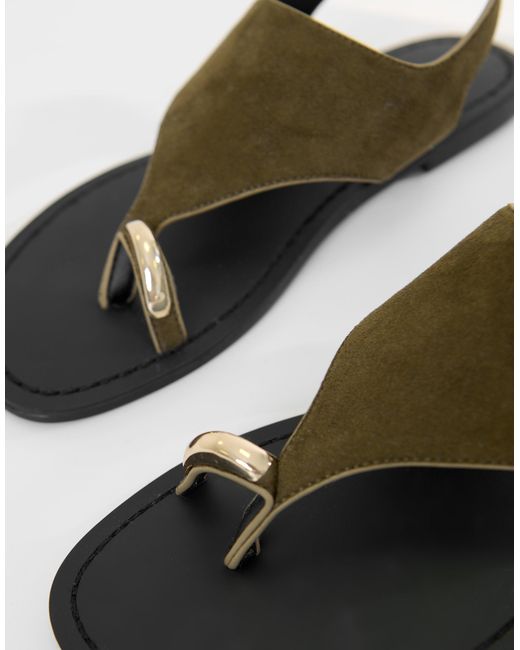 Threadbare Green T-Strap Toe Loop Sandals