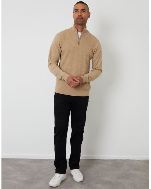 Threadbare Natural Mini Cable Knit Quarter Zip Jumper for men