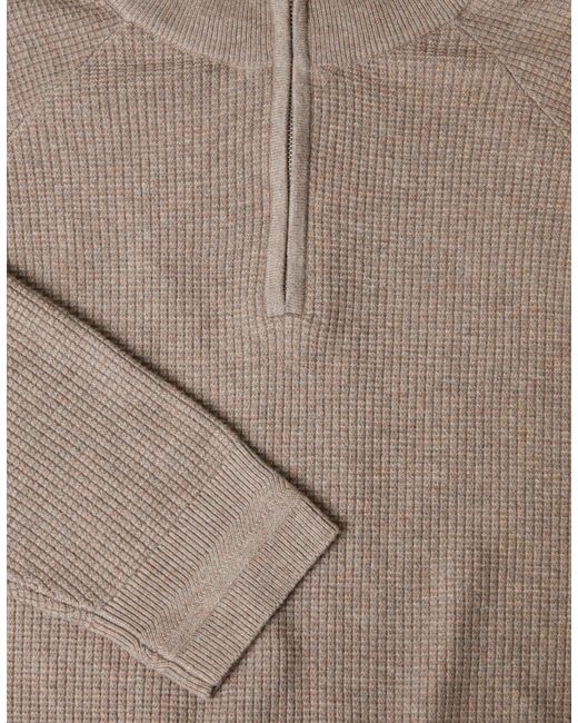Threadbare Gray Waffle Knit Raglan Quarter Zip Jumper for men