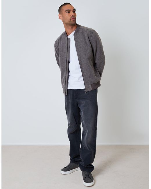 Threadbare Gray Faux Wool Bomber Jacket for men