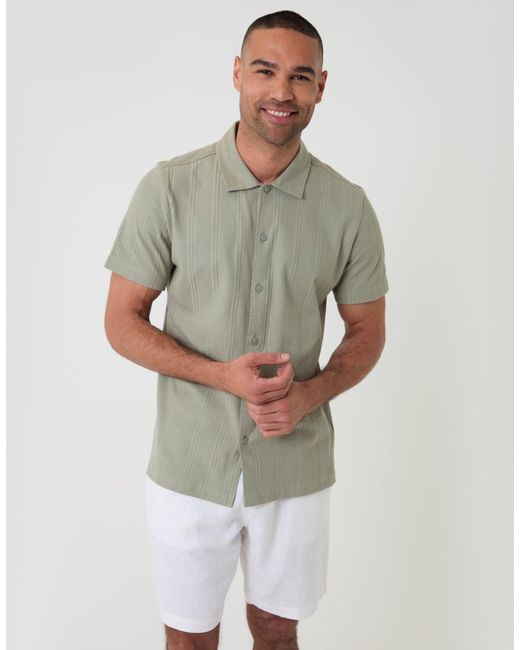 Threadbare Gray Knitted Cotton Blend Short Sleeve Shirt for men