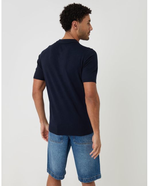 Threadbare Blue Quarter Zip Knitted Polo for men