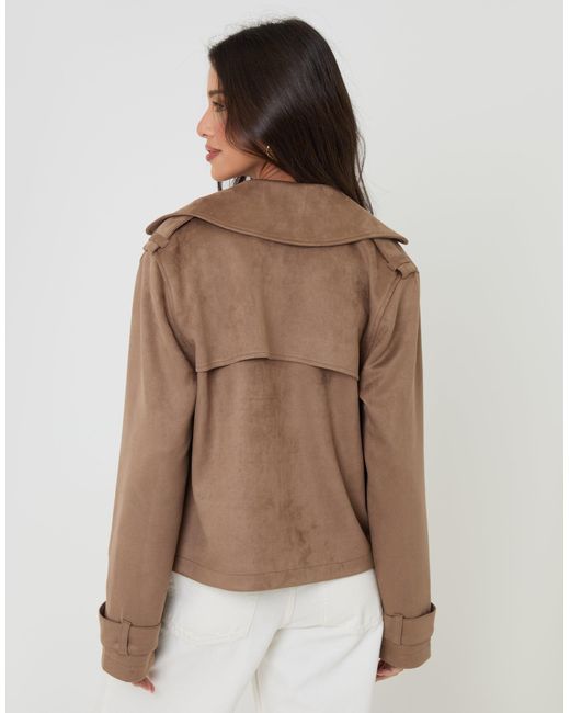 Threadbare Brown Suedette Cropped Trench Coat