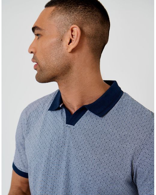 Threadbare Blue Jacquard Trophy Neck Polo Shirt for men