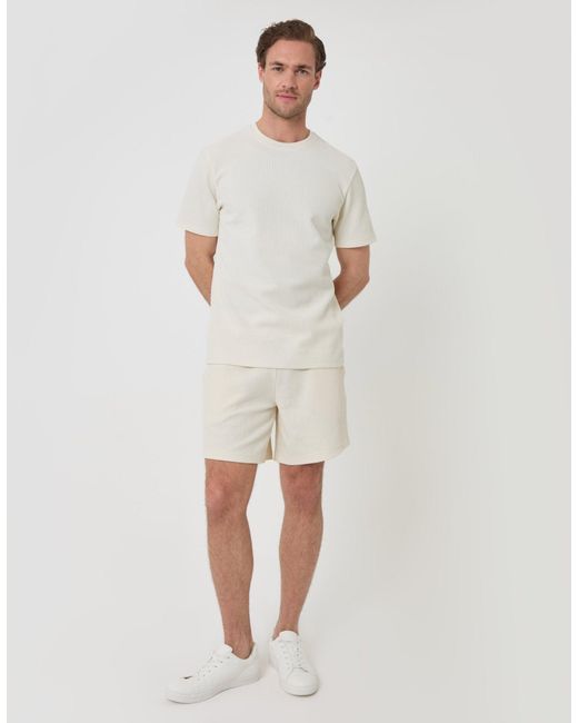 Threadbare White Textured Rib Cotton Crew Neck T-Shirt for men
