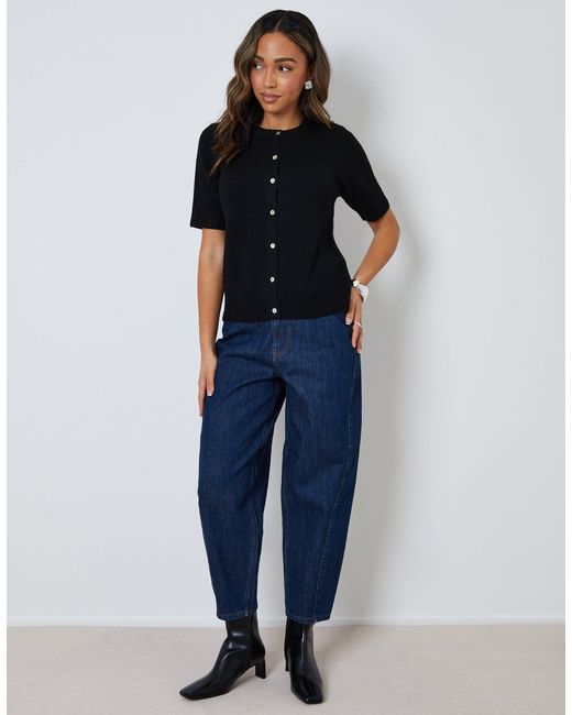 Threadbare Black Crew Neck Short Sleeve Knitted Cardigan