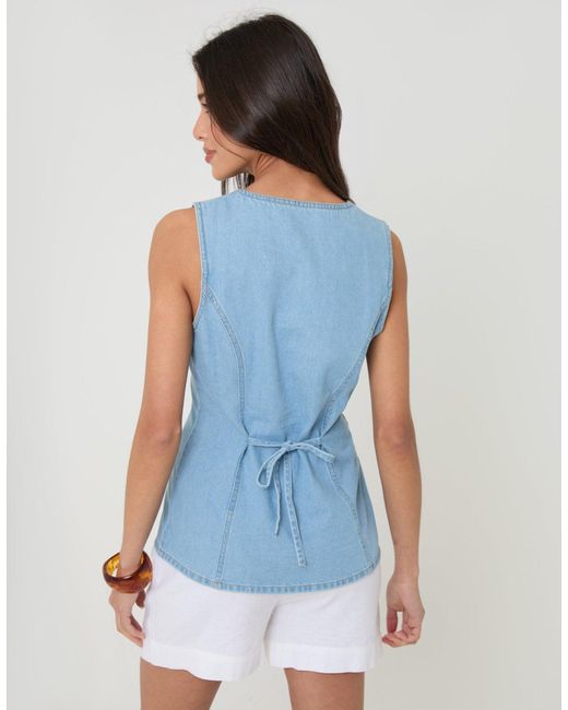 Threadbare Blue Denim Longline V-Neck Waistcoat