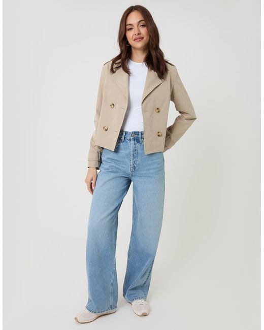 Threadbare Blue Double Breasted Cropped Trench Coat