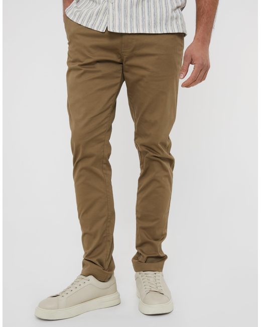 Threadbare Natural Slim Fit Dark Chino Trousers for men