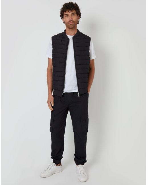Threadbare Blue Quilted Hybrid Gilet for men