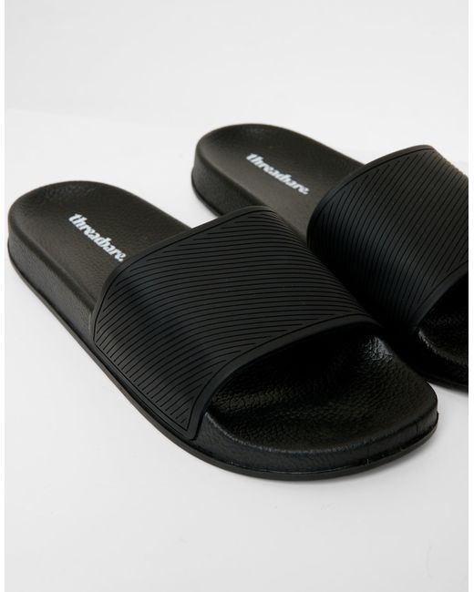Threadbare Black Sliders for men