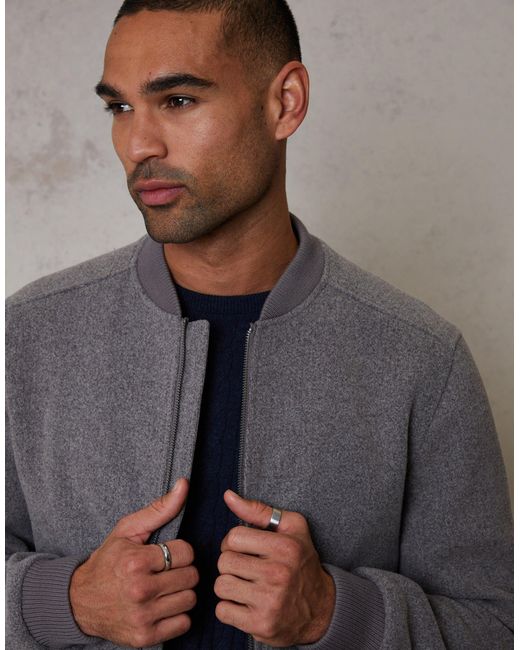 Threadbare Gray Faux Wool Bomber Jacket for men