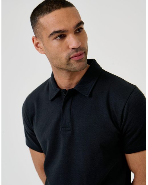Threadbare Black Textured Hidden Placket Polo Shirt for men