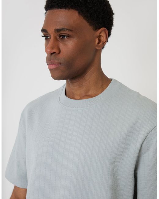 Threadbare Blue Relaxed Fit Textured Crew Neck T-Shirt for men