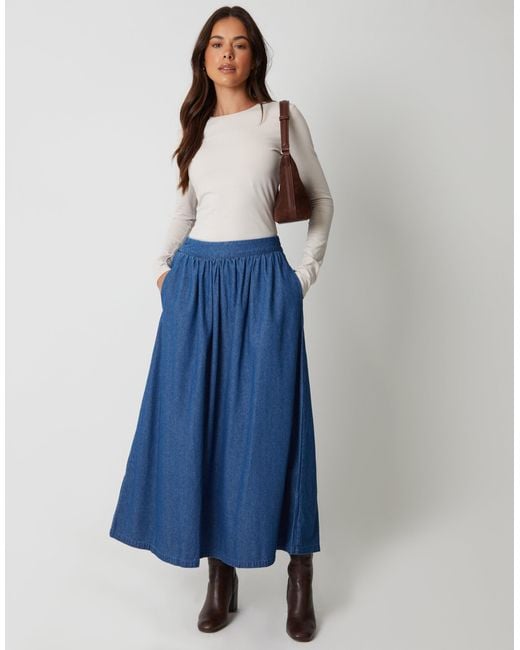 Threadbare Blue Pull On Denim Midaxi Skirt