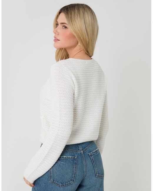 Threadbare White Patch Pocket Crew Neck Cardigan