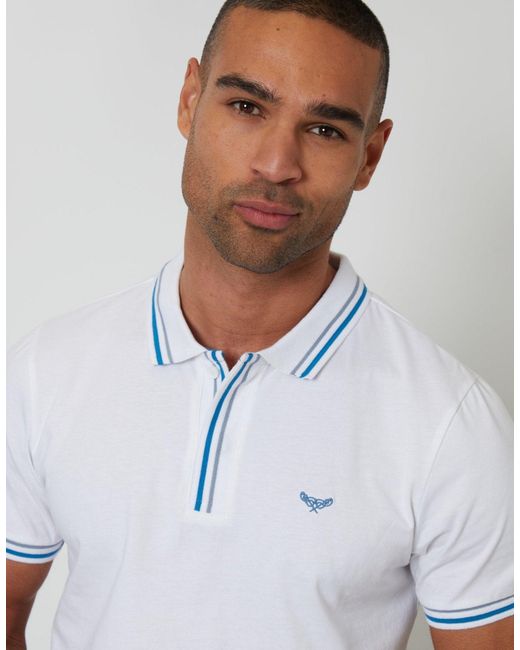 Threadbare White Contrast Tipping Hidden Placket Polo Shirt for men