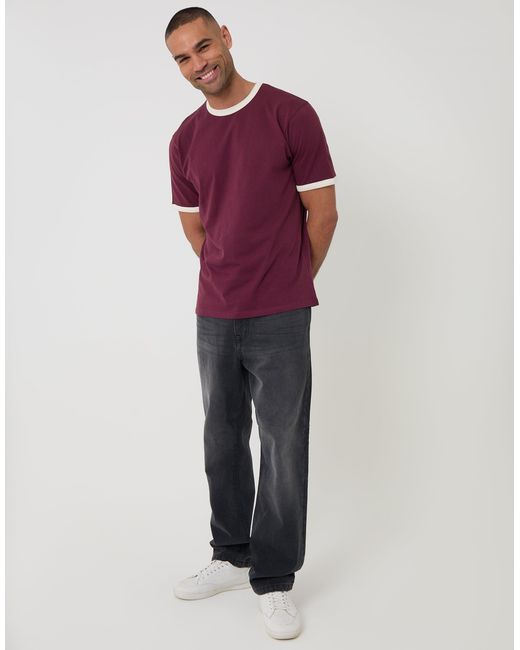 Threadbare Red Cotton Ringer T-Shirt for men