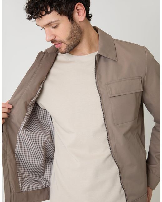 Threadbare Brown Showerproof Lightweight Zip Up Jacket With Collar for men