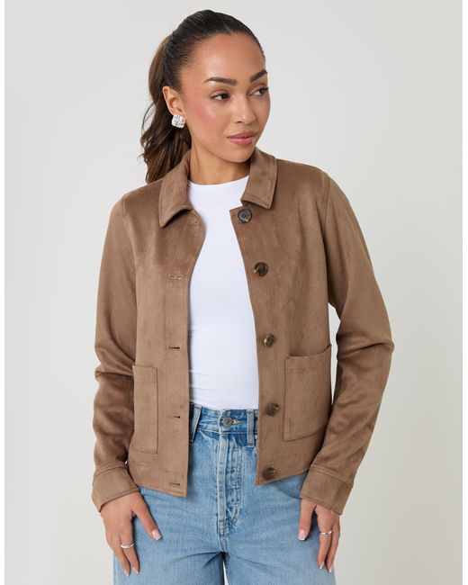 Threadbare Blue Cropped Button Up Suedette Shacket
