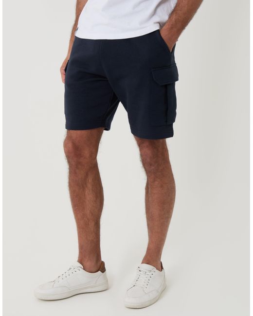 Threadbare White Cargo Fleece Shorts for men
