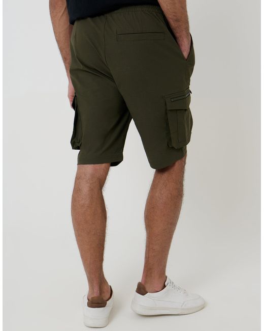 Threadbare Green Elasticated Waist Stretch Cargo Shorts for men
