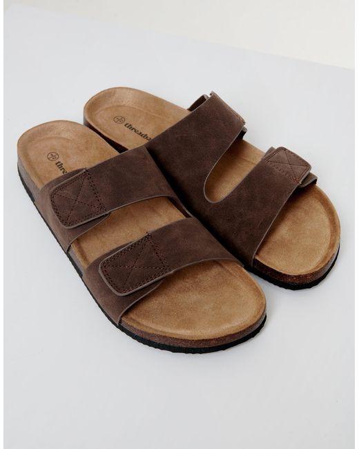 Threadbare Brown Faux Suede Two Strap Sandals for men