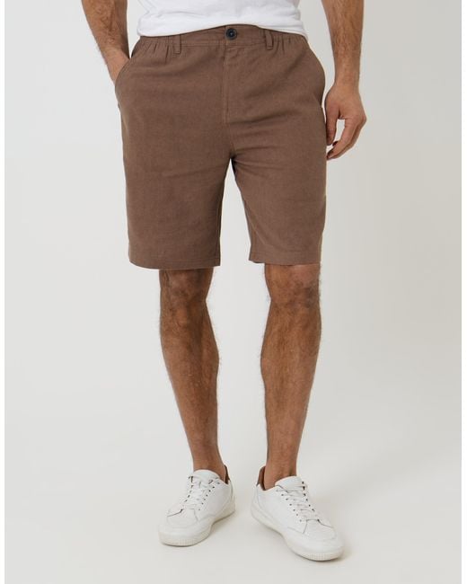 Threadbare Brown Linen Blend Shorts for men