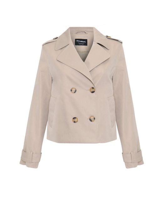 Threadbare Blue Double Breasted Cropped Trench Coat