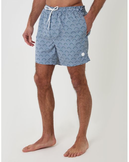 Threadbare Blue Geo Arch Print Quick Dry Swim Shorts for men