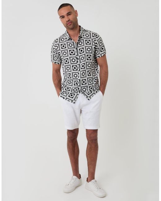 Threadbare White Geometric Sun Print Short Sleeve Shirt for men