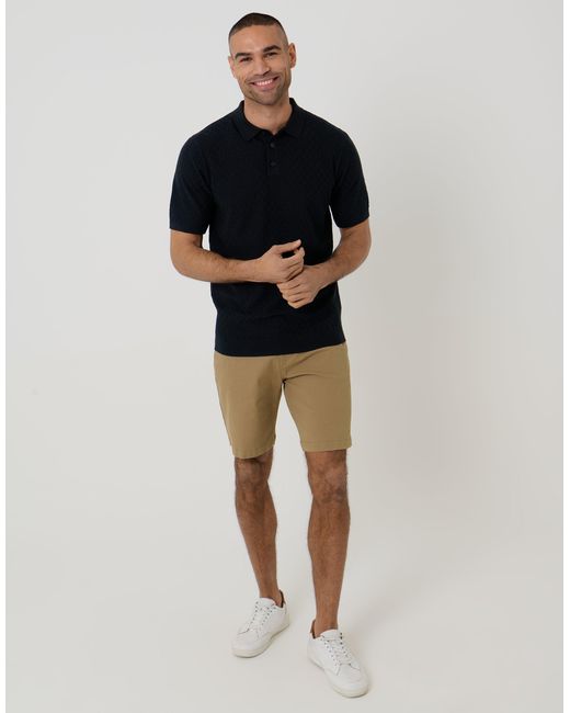 Threadbare Black Basket Stitch Knitted Polo for men