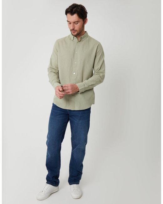 Threadbare Green Long Sleeve Linen Blend Shirt for men