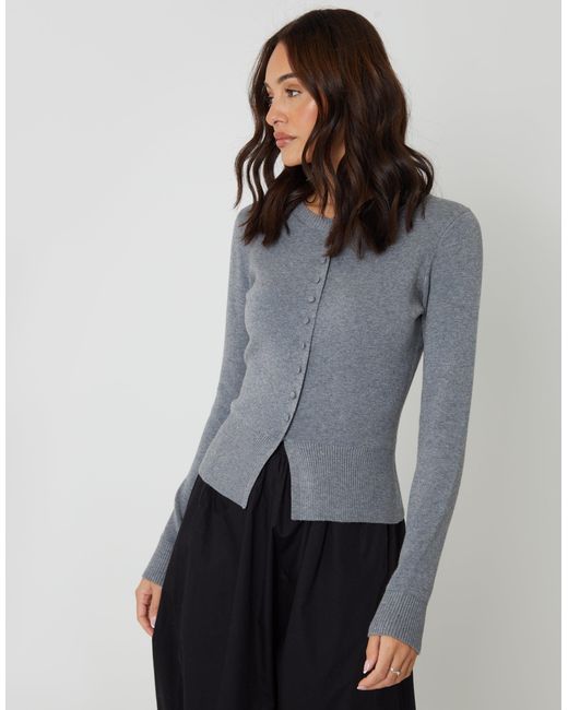 Threadbare Gray Crew Neck Compact Knitted Cardigan