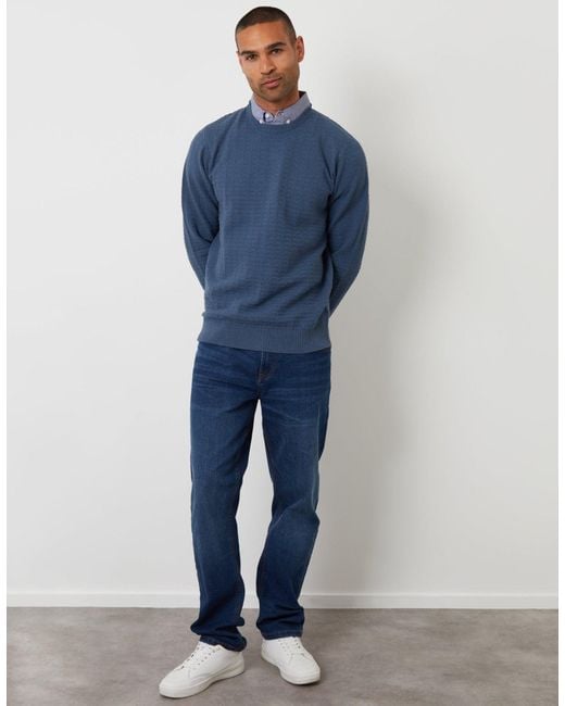 Threadbare Blue Mock Shirt Textured Knitted Jumper for men