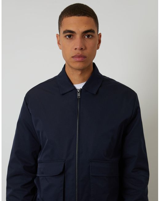 Threadbare Blue Showerproof Patch Pocket Zip Up Collared Jacket for men