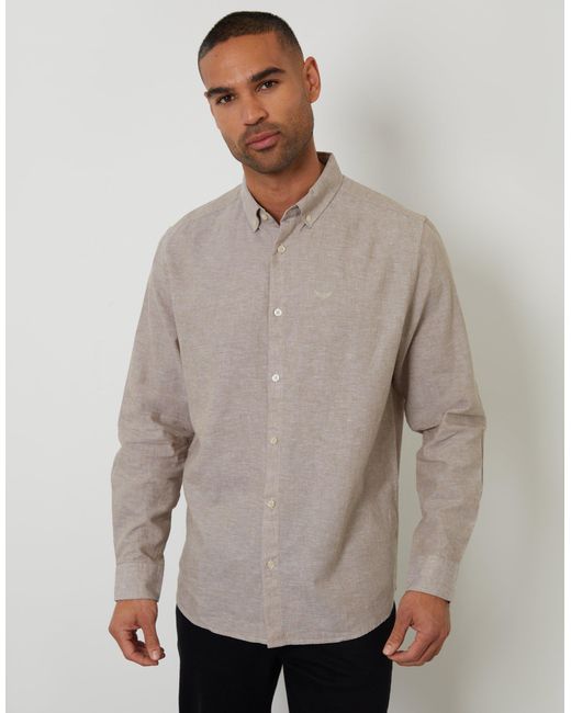 Threadbare Gray Long Sleeve Linen Blend Shirt for men
