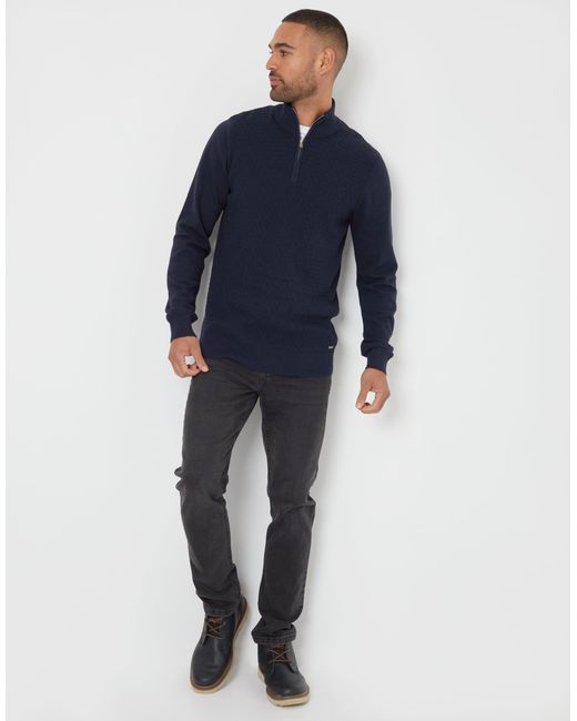 Threadbare Blue Mini Cable Knit Quarter Zip Jumper for men