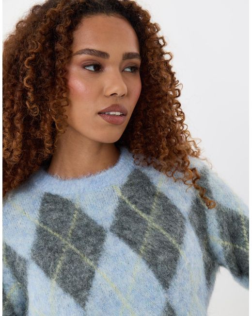 Threadbare Blue Argyle Crew Neck Jumper