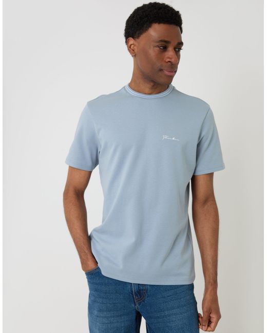 Threadbare Blue Cotton Crew Neck Script T-Shirt for men