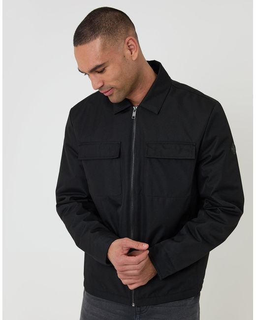 Threadbare Black Showerproof Lightweight Collared Zip Up Jacket for men